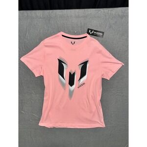 Messi Collection Mens Graphic T-Shirt Pink Inter Miami Soccer Logo Tee Size M